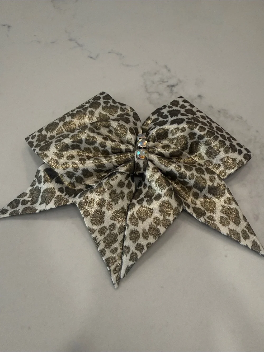 Leopard Print Bows of London Hair Bow with Sparkling Center - Gold and White
